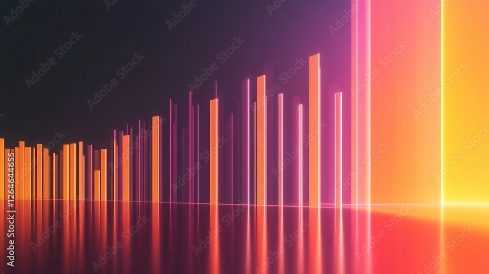Poster glowing bar chart on gradient background, a vibrant display of data with luminous vertical lines set