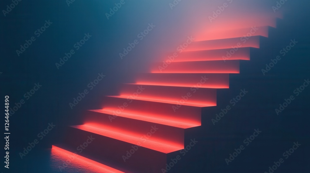 Poster glowing step ladder on gradient background, a minimalist design featuring a digital ladder with illu