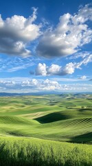 Fototapeta premium Serene Green Hills Under a Majestic Sky