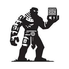 Fierce Golem silhouette symbolizing supernatural endurance and force - Golem illustration - Golem vector - mythical creature silhouette
