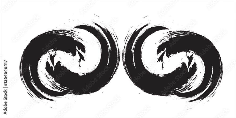 Poster black grunge round shapes. brush strokes frames elements, frames for design. vector isolated on whit