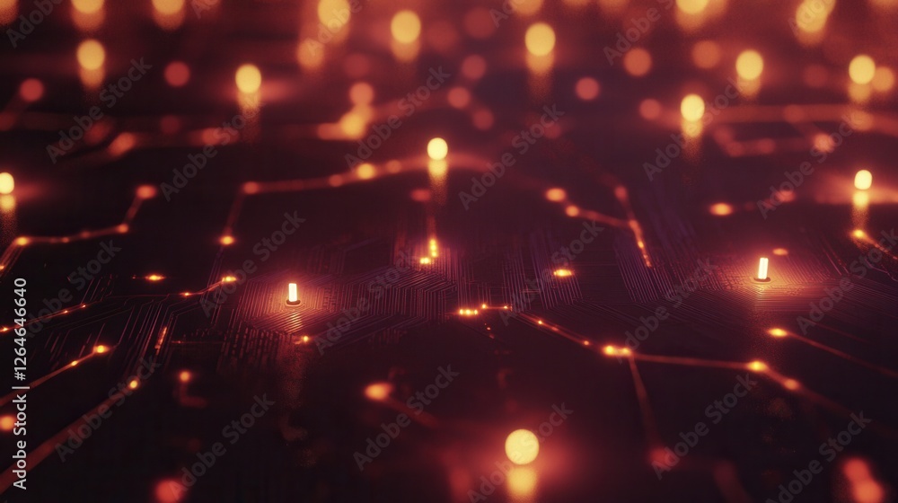 Poster glowing digital timeline with minimalist connections, visualizing events through illuminated dots an