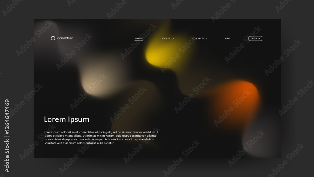 Poster abstract wave retro design of landing page. fluid gradient dark concept website design
