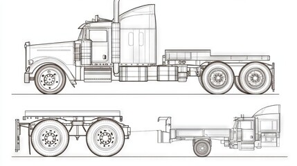 103.Outline Vector Truck, Lorry, Semitrailer