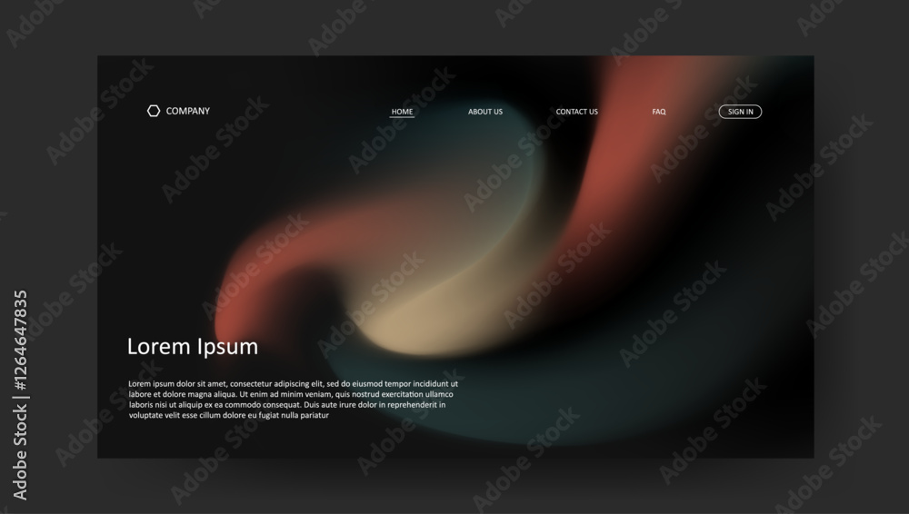 Poster abstract wave retro design of landing page. fluid gradient dark concept website design