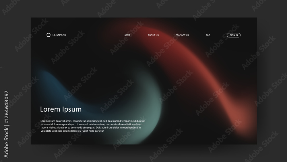 Poster abstract wave retro design of landing page. fluid gradient dark concept website design
