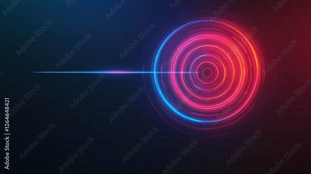 Poster glowing target icon with thin digital lines, set against a vibrant gradient background, symbolizing 