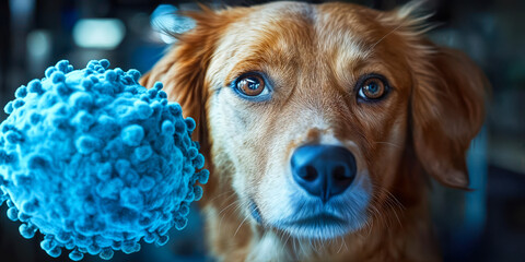 Dog Health and Lymphoma Detection Concept with Blue Cancer Cell Visualization in Veterinary Medicine