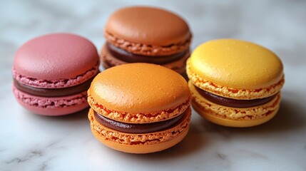 Obraz premium Gourmet Autumn Macarons: A Delightful Trio of Fall Flavors