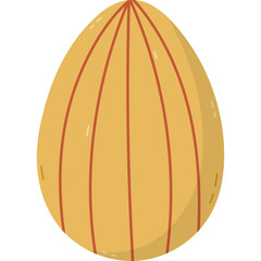 Lovely cartoon yellow painted egg with simple vertical line ornament for Easter egg hunt. Trendy hand drawn clipart for religious springtime holiday. Flat doodle isolated on white for poster design.