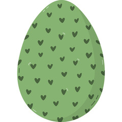 Lovely cartoon green painted egg with heart pattern for Easter egg hunt. Trendy hand drawn clipart for celebrating religious springtime holiday. Adorable flat doodle isolated on white background.