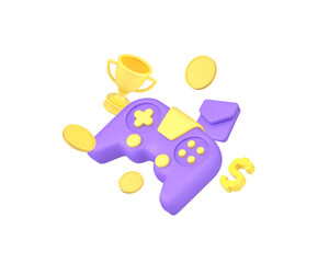 Esport virtual video gaming championship win entertainment 3d icon realistic vector illustration. Cybersport game tournament victory cyberspace league champion gamepad controller technology