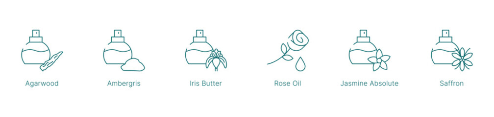 Exotic and Floral Fragrance Notes Vector Icon Set