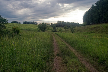 Obraz premium Dirt road in the countryside on a cloudy day