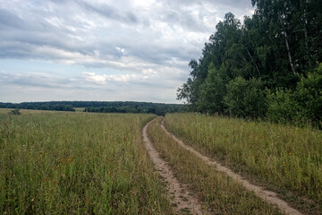 Fototapeta premium Dirt road in the countryside on a cloudy day