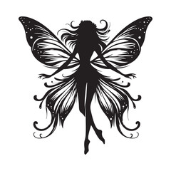 Graceful Fairy silhouette adding a touch of magic and enchantment - Fairy illustration - Fairy vector - mythical creature silhouette
