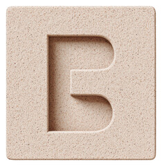 Beige Sandstone Letter B Square Graphic Isolated on Transparent Backdrop