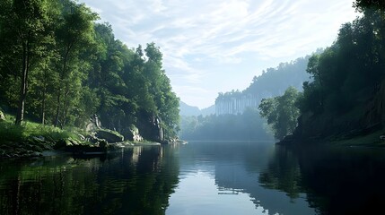 Obraz premium Pixel Art River Landscape With Green Forest
