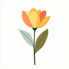 Minimalist flat illustration of a single flower, pastel colors, smooth rounded edges, simple hand-drawn style, soft muted tones, no outlines, modern and cute botanical aesthetic, clean white backgroun