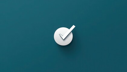 Bright white tick icon on a dark teal background realistic