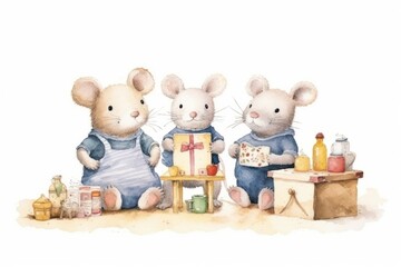 Rat family toy white background representation.