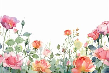 Obraz premium Elegant watercolor floral border illustration