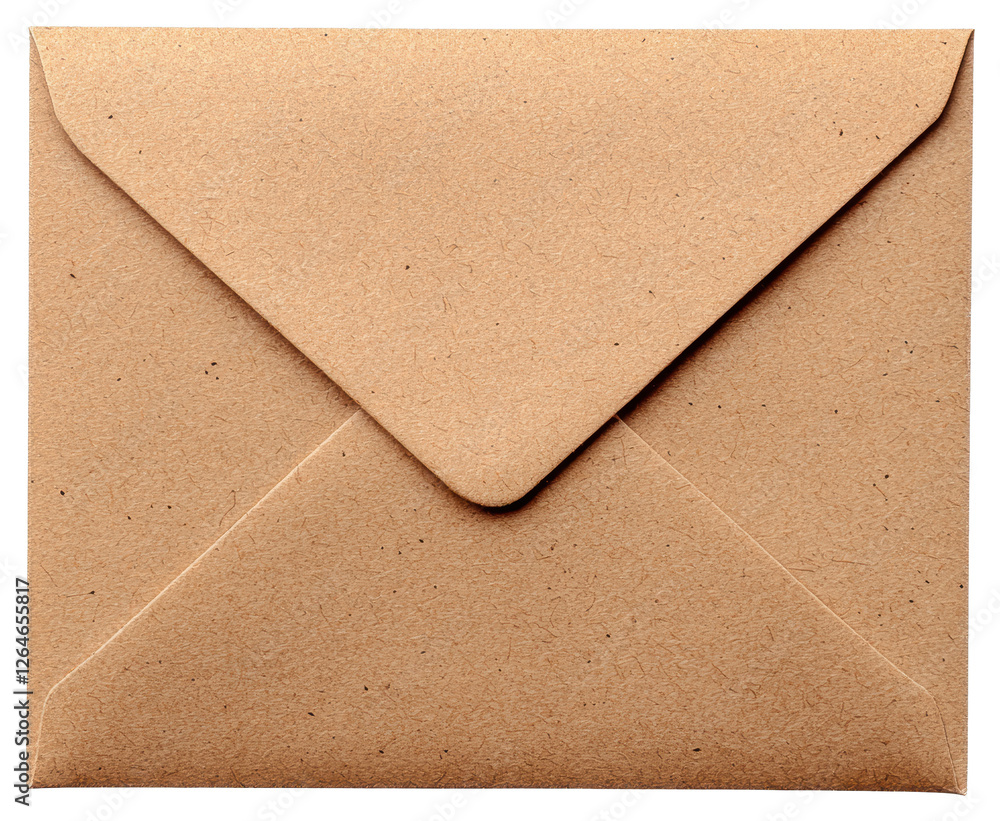 Poster brown paper envelope with triangular flap on a transparent background isolated
