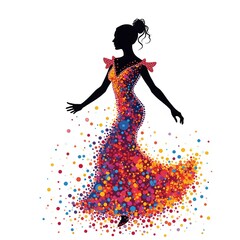 Fototapeta premium Abstract Illustration. Black silhouette of dancing woman in colored dress