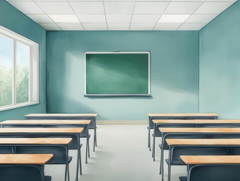 education technology online assessments technology integration. A watercolor classroom where students experience an AI-powered test proctoring system ensuring fair remote assessments