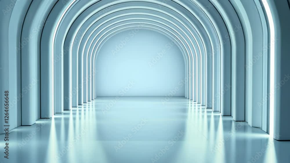 Poster minimalist white geometric tunnel with futuristic arches and soft lighting perfect for technology an