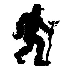 Bigfoot Hiking Silhouette Vector Illustration