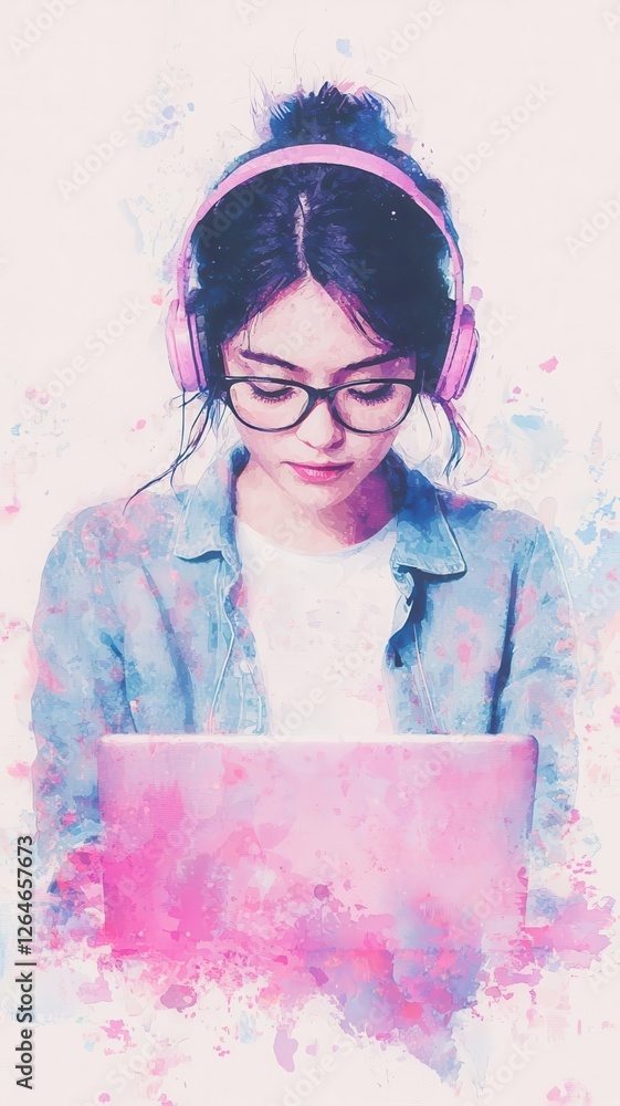 Poster stem innovation in education and digital literacy. a creative watercolor of a young scientist design
