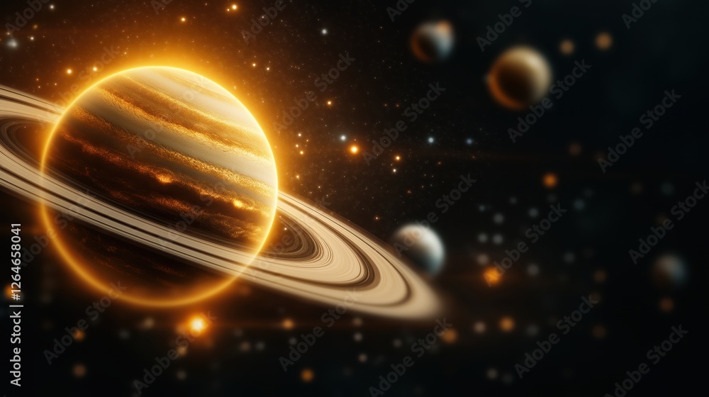 Poster cosmic wonder with a vibrant solar system showcasing multiple planets and glowing stars in a vast un