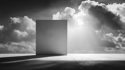 Mysterious Monochrome Cube in Ethereal Landscape