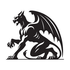 Regal Gargoyle silhouette showcasing intricate details and gothic influences - Gargoyle illustration - Gargoyle vector - mythical creature silhouette
