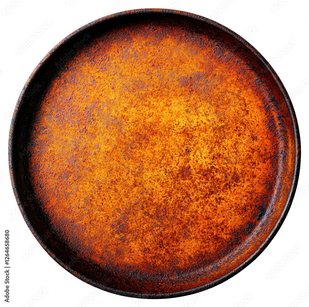 Poster circular metal with rust textures in warm tones on a transparent background design