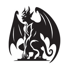 Detailed Gargoyle silhouette created for dark fantasy storytelling - Gargoyle illustration - Gargoyle vector - mythical creature silhouette
