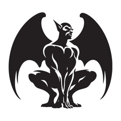 Intriguing Gargoyle silhouette showcasing its mythical and eerie presence - Gargoyle illustration - Gargoyle vector - mythical creature silhouette
