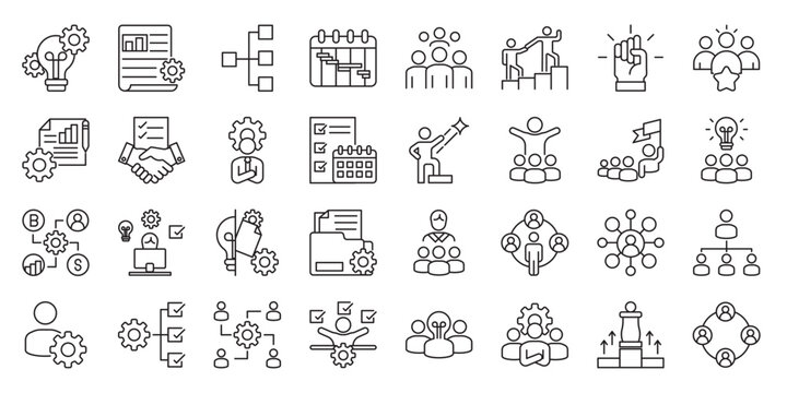 management set of web icons in line style. project, management, planning, scheduling and timeline. Vector illustrator