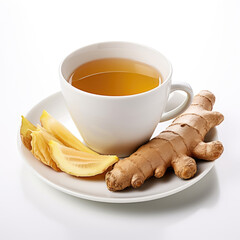ginger tea with ginger root on white background