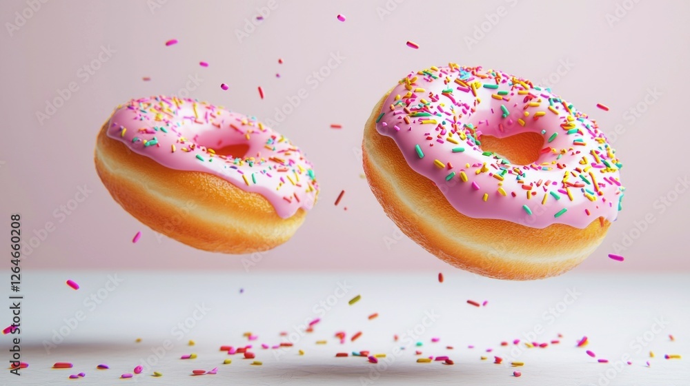 Aufkleber two delectable donuts with pink frosting and colorful sprinkles appear to float in mid-air against a