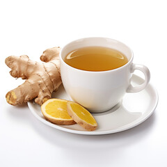 ginger tea with ginger root on white background