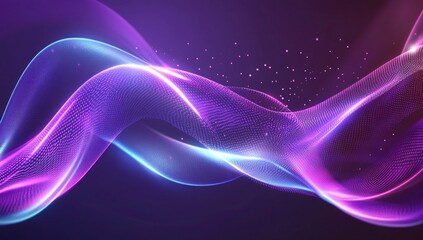 Futuristic Flow Glowing Waves in Purple and Blue, Dynamic Elegance Modern Dark Abstract Background, Radiant Technology Shiny Lines and Abstract Waves