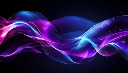 Futuristic Flow Glowing Waves in Purple and Blue, Dynamic Elegance Modern Dark Abstract Background, Radiant Technology Shiny Lines and Abstract Waves