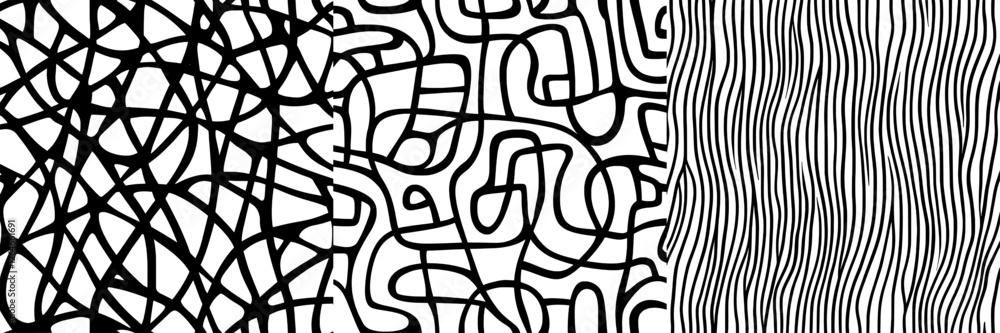Poster an abstract design consisting of hand-drawn chaotic lines or stripes with strokes set against a wavy