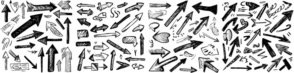 Obraz premium A collection of hand-drawn arrows in monochrome, set against a white background