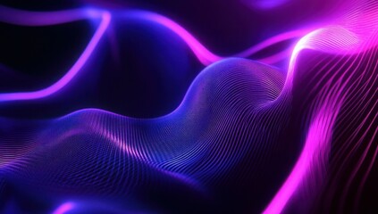 Futuristic Flow Glowing Waves in Purple and Blue, Dynamic Elegance Modern Dark Abstract Background, Radiant Technology Shiny Lines and Abstract Waves