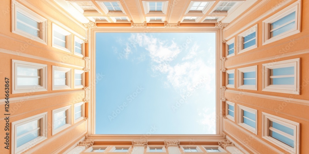 Aufkleber neoclassical courtyard perspectives ornate facade with symmetrical columns and skyward view - archit