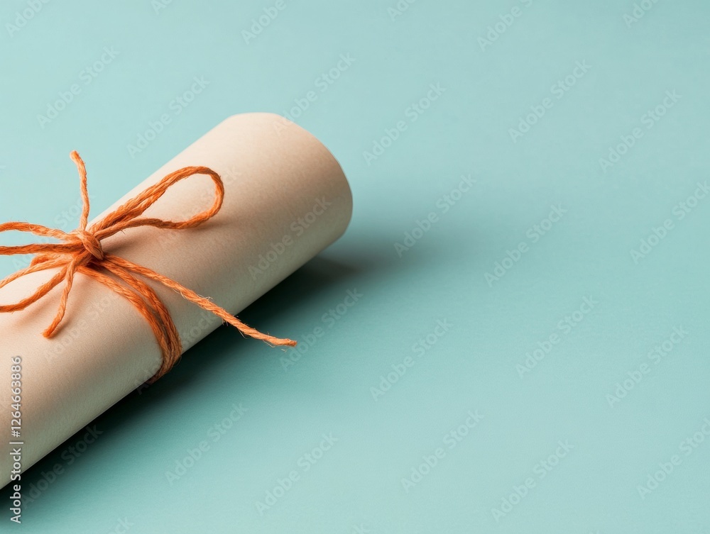 Poster minimalist academic achievement display beige diploma scroll on teal background - educational conten