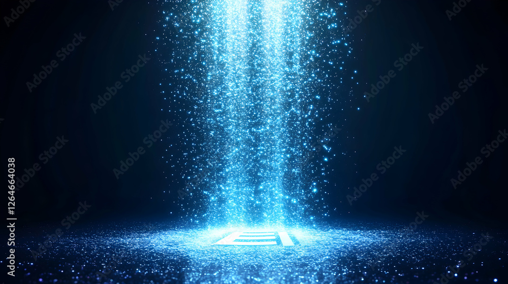 Poster Abstract blue glitter falling onto a dark surface, creating a captivating and mysterious atmosphere. Ideal for backgrounds or design elements.